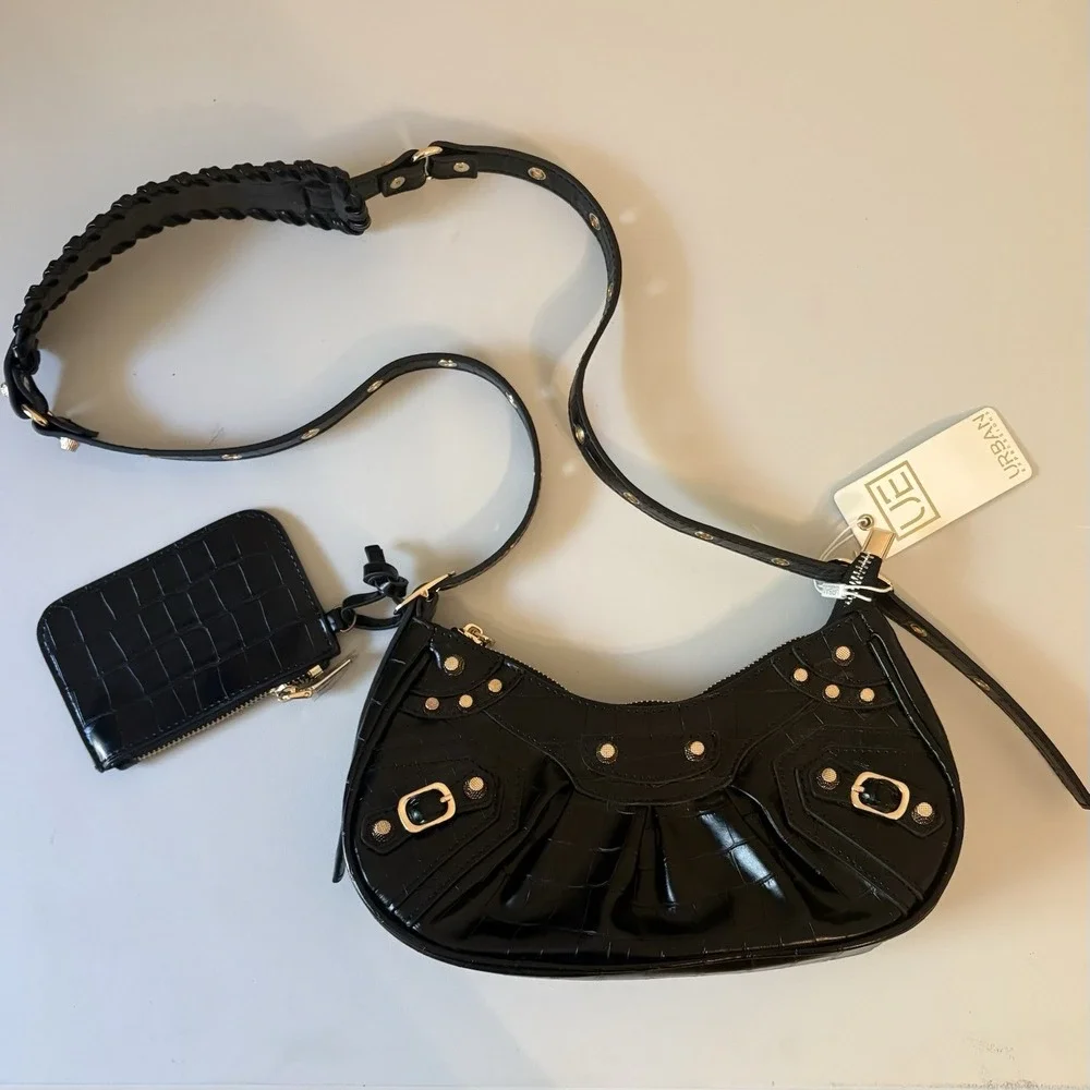 Urban Expressions Black Crossbody Vegan Leather Crocodile Print NWT Bellatrix